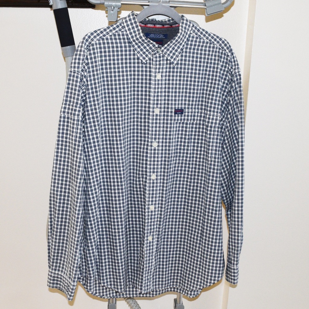 Tommy Hilfiger Men's Shirt X-Large Blue Plaid Check Long Sleeve